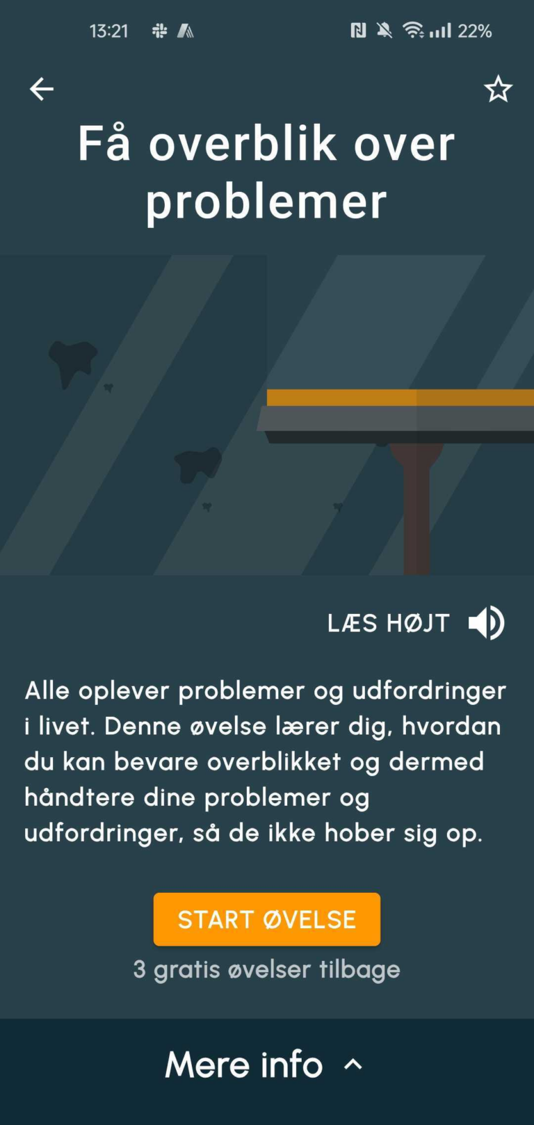 Screenshot fra appen og øvelse om at få overblik over ens problemer.